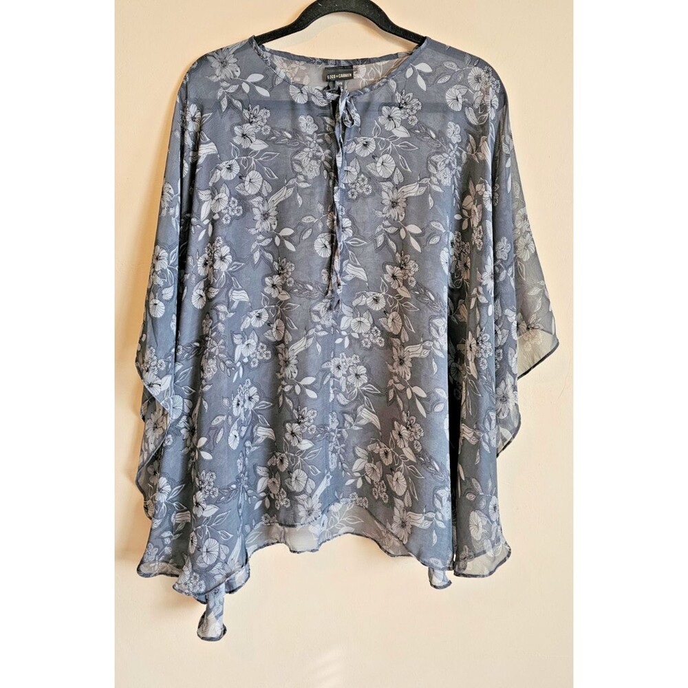 Coco + Carmen One Size Gray, floral , sheer swim cover up